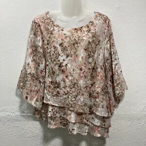 Alex Evening Top Blouse Asymmetric Tiered Ruffle 3/4 Sleeve Sheer Fairy XL